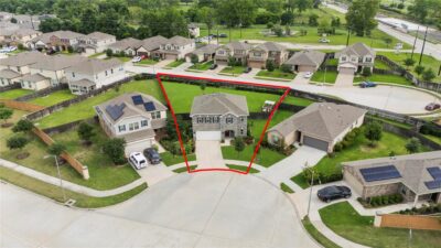 Aerial view of a Katy, Texas neighborhood during summer.