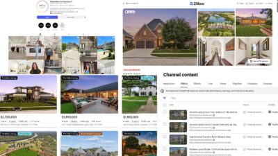 A Houston listing shown across Instagram, Zillow, and realtor.com