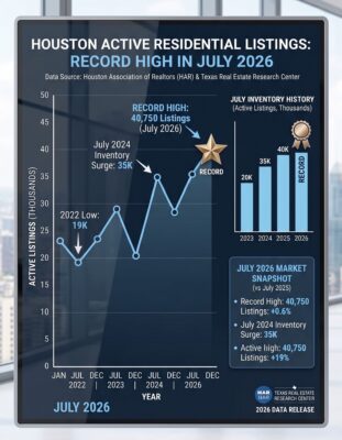 Chart of Houston active listings reaching a record high in July 2026