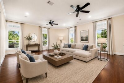 Staged living room prepared for a Houston home showing