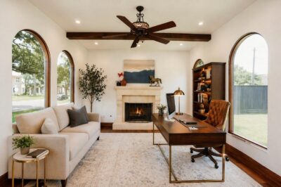 Staged living room in a Fulshear, Texas home prepared for buyer showings